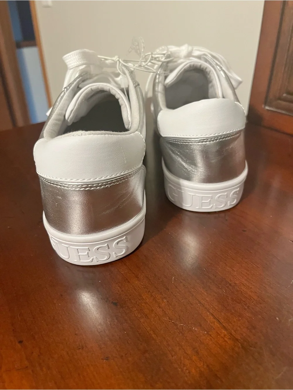 GUESS Silver and White Metallic Low-Top Sneakers